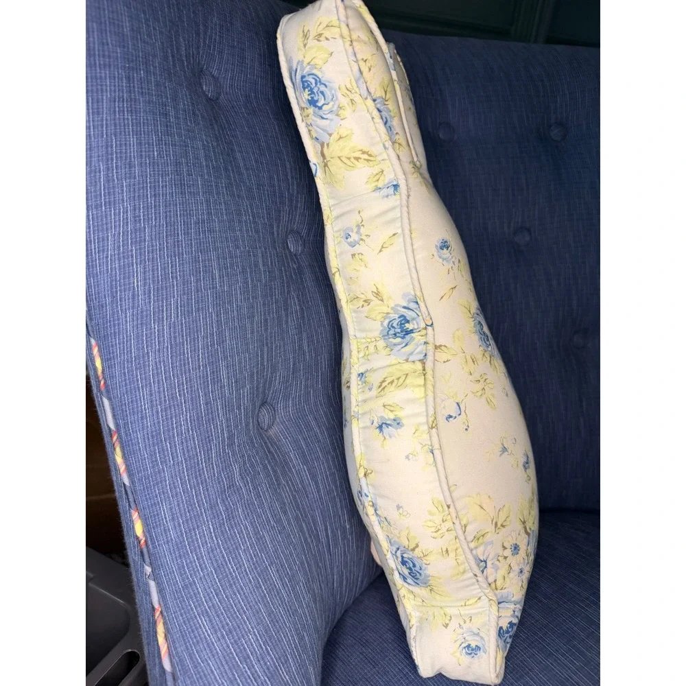Shabby Chic Bunny Shaped Decorative Pillow Blue‎ Yellow Floral Rose Pom Pom Tail